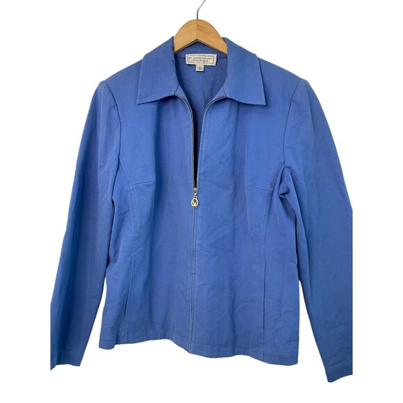 Vintage Y2K St. John Sport Blue Zip-Up Jacket M Stretch Woven 8107 Pockets USA - Picture 1 of 10